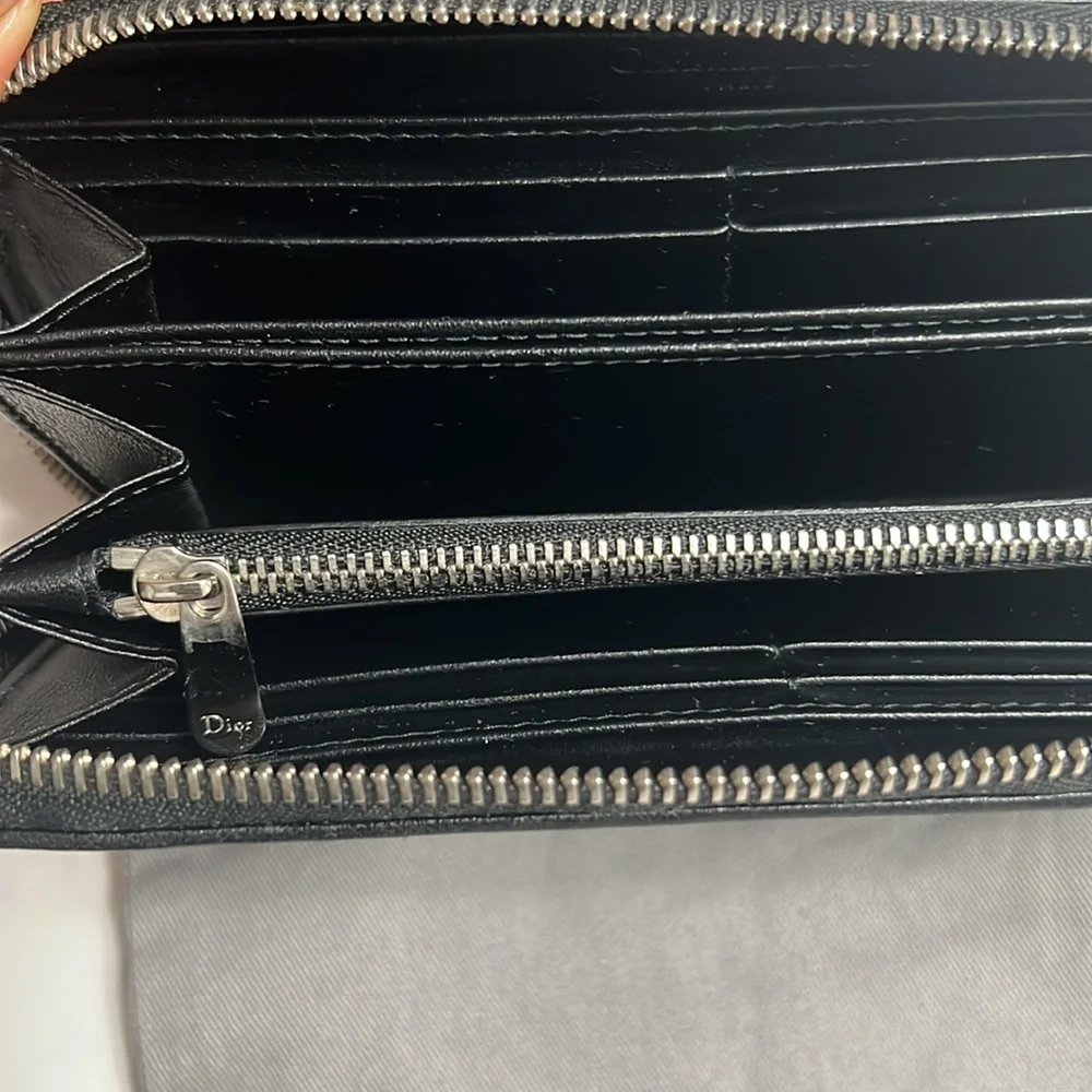 Dior Black Quilted Leather Zip Wallet